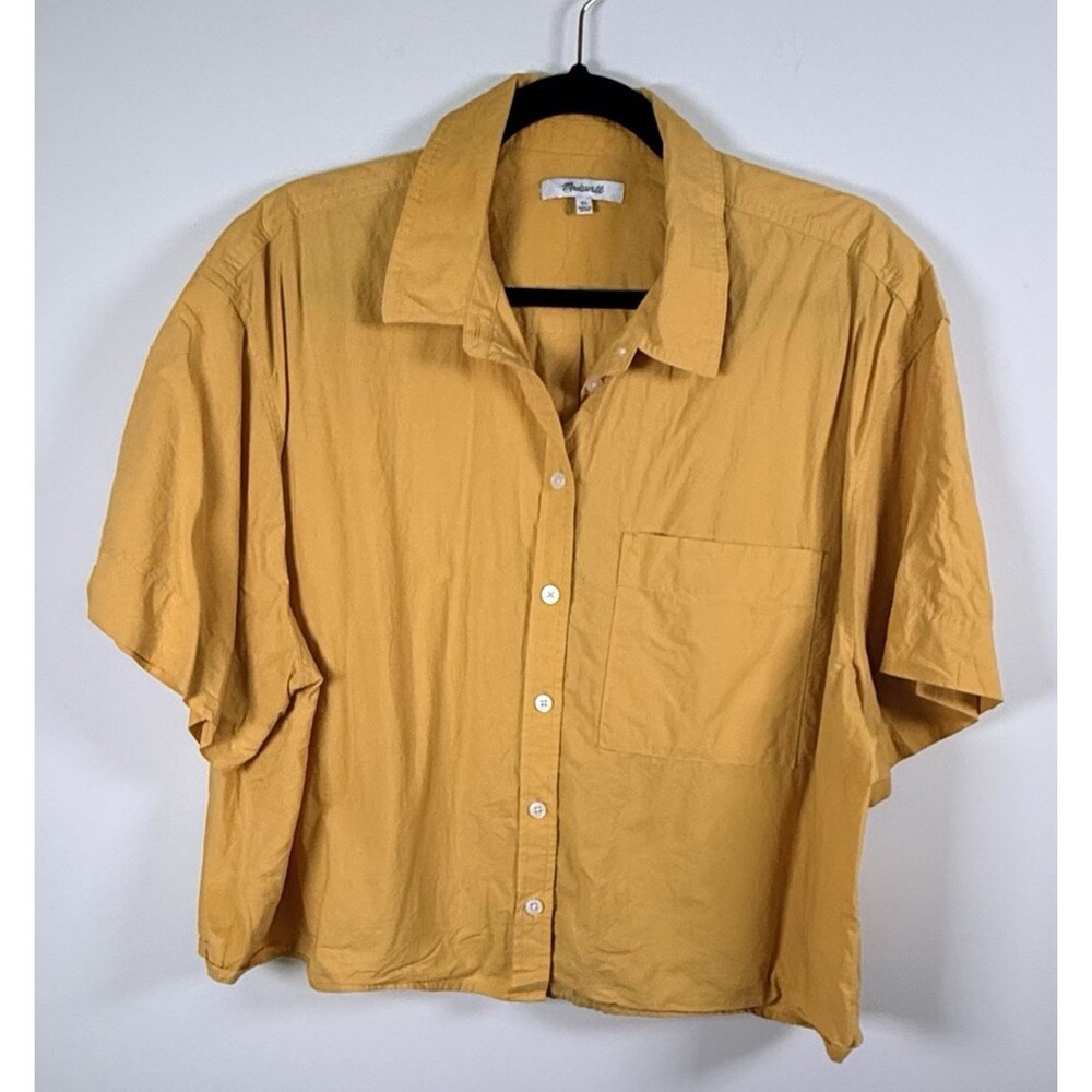 Madewell Solid Yellow Cotton Short Sleeve Blouse XL